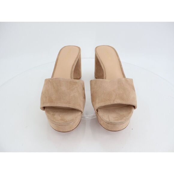 Veronica Beard Dali Sandals Slide Tan Beige Suede Leather Slip on 11  Block Heel - Picture 3 of 11